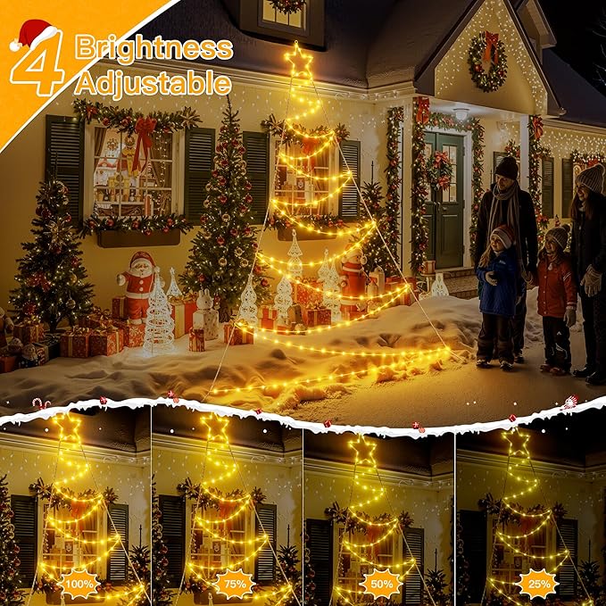 Ollny Outdoor Lighted Christmas Decorations 13FT Tall, IP67 Waterproof Outdoor Christmas Lights with 3 Timers and 8 Lighting Modes, Xmas Decor Light for House Yard Window Wall Decorations (Warm White)