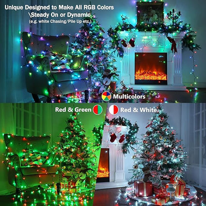BrizLabs RGB + Warm White Christmas Lights, 98.5FT 300 LED Color Changing Red White Blue Patriotic String Lights with Remote, Dimmable Mini Light for Indoor Outdoor 4th of July Halloween Tree Decor