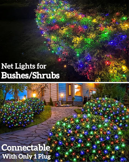 Led Christmas Net Lights for Bushes, 132LED 6FT x 6FT Connectable UL Certified Net Lights for Bushes Tree Shrubs Xmas Trunk Green Wire Christmas Decorations