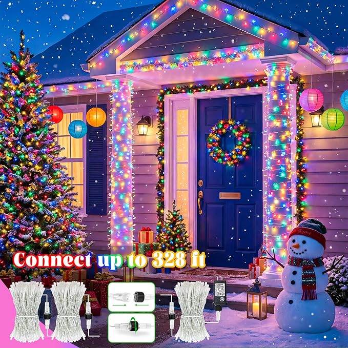 262FT 800 LED Outdoor String Lights, Extra Long Christmas Lights Indoor Waterproof, 8 Modes Plug in Twinkle Fairy Lights Clear Wire for Outside House Patio Garden Party Decorations, Multicolor