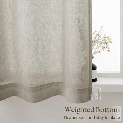 Linen Kitchen Curtains 24 Inch Length Farmhouse Cafe Curtains Light Filtering Semi Sheer Half Drapes for Bathroom Basement RV Small Windows Rod Pocket 2 Panels Burlywood Birch