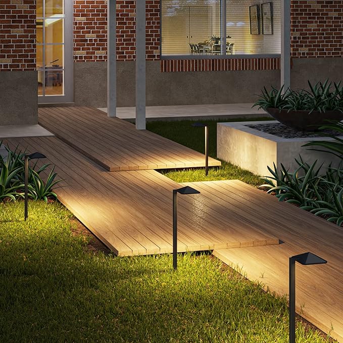 EDISHINE Low Voltage Landscape Lighting, Landscape Path Lights with Pyramid Exterior, Aluminum, 3000K & 50000Hrs, Outdoor Pathway Lights Wired for Garden, Yard, Driveway, 4 Pack