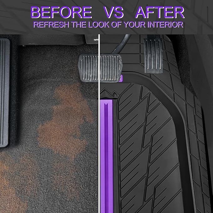 CAR PASS Tire Tread DeepDish Rubber Floor Mats for car Heavy Duty car mats All Weather, Universal XL~M Trim to Fit for Truck SUV Vehicle Automotive, Waterproof car mats 3 Piece (Purple Black)