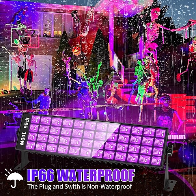 2 Pcs 100W LED Black Light Bar, IP66 Waterproof Blacklight with 6ft Cord Switch, Black Lights for Neon Glow Party Fluorescent Poster Body Paint Birthday Bedroom Classroom Halloween Christmas