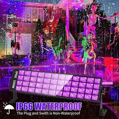 2 Pcs 100W LED Black Light Bar, IP66 Waterproof Blacklight with 6ft Cord Switch, Black Lights for Neon Glow Party Fluorescent Poster Body Paint Birthday Bedroom Classroom Halloween Christmas