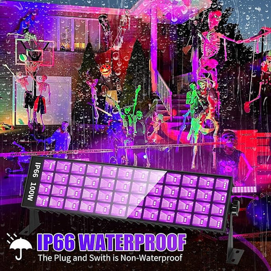 2 Pcs 100W LED Black Light Bar, IP66 Waterproof Blacklight with 6ft Cord Switch, Black Lights for Neon Glow Party Fluorescent Poster Body Paint Birthday Bedroom Classroom Halloween Christmas