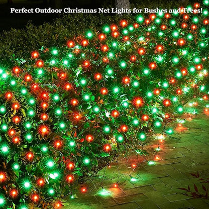 Dirnun Led Christmas Net Lights Red and Green Outdoor Christmas Lights 160LED 5ftx7ft, Waterproof Outdoor Indoor Fairy Mesh Net Light for Xmas Party, Yard, Patio, Trees, Shrubs, Bushes Decorations
