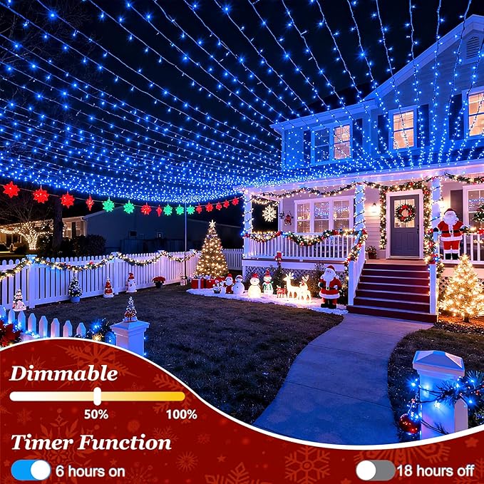 1500 LED 470FT Blue Birthday Party Decorations String Lights with 12 Modes Timer Dimmable, Waterproof Green Wire Christmas Lights Outdoor, Plug in Fairy Lights for Wedding, Ocean Party, Xmas Decor
