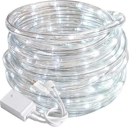 20ft Rope Lights Outdoor, Connectable & Flexible Tube Lights with 8 Modes Controller,Waterproof White LED Rope Lighting for Deck,Garden,Pool,Patio,Bedroom,Party,Indoor & Outside Landscape Lighting