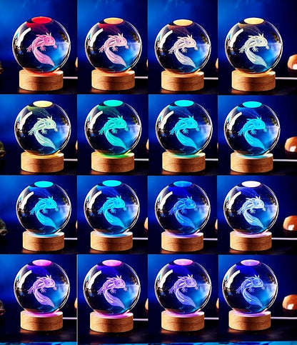 Axolotl Lamp,3.15 inch Axolotl Crystal Ball Lamp,Upgraded 3D K9 Axolotl Crystal Ball Night Light with Wooden Base,16 Colors Change with Remote Control, Axolotl Glass Ball Lamp,Axolotl Gift (E)