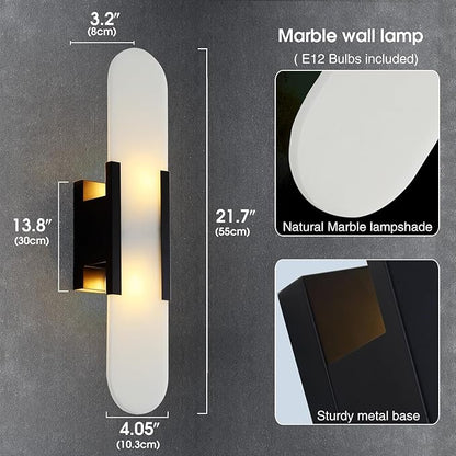 Alabaster Wall Sconces, 19.7in Set of Two Wall Sconce, Natural Marble Wall Sconces Wall Lighting, Wall Light Fixtures for Bedroom Living Room Stairs Vanity Hallway Bedside (Bulb Included)
