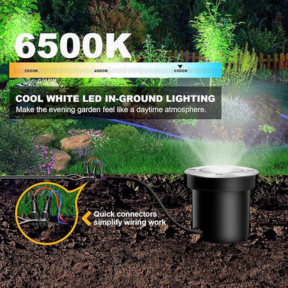 8Pack Low Voltage Landscape Lights with Connectors 3W LED 12-24V In-Ground Lights IP67 Waterproof Garden Lighting 6500K Outdoor Decorative Lights for Yard Pathway Patio (Cool White)