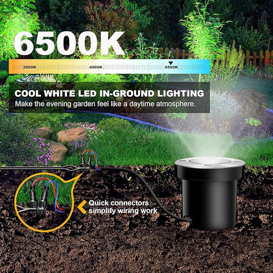 8Pack Low Voltage Landscape Lights with Connectors 3W LED 12-24V In-Ground Lights IP67 Waterproof Garden Lighting 6500K Outdoor Decorative Lights for Yard Pathway Patio (Cool White)