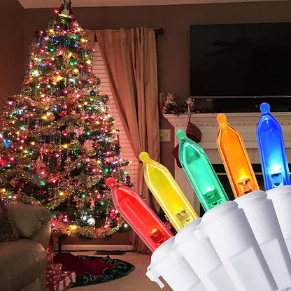 Holiday Essence 100 LED Multi Color Christmas String Lights Set, 26.9 Ft White Wire Indoor Outdoor Use Décor for Easter Wedding Bedroom Home Christmas Tree Traditional Decoration, UL Certified