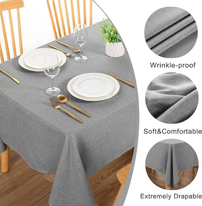 DWCN Rectangle Faux Linen Tablecloth - Textured Waterproof Spill-Proof Wrinkle and Stain Resistant Table Cloth Decorative Fabric Farmhouse Table Cover for Kitchen Dining Party, 60 x 102 Inch, Grey