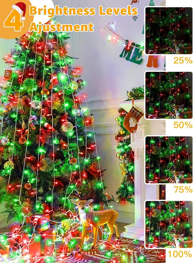 Guhope Christmas Lights 600 LED 98FT, Waterproof Outdoor String Lights with Remote and Timer, 8 Modes Dimmable Fairy Lights for Indoor Outdoor Wedding Party Holiday Decorations (Red and Green)