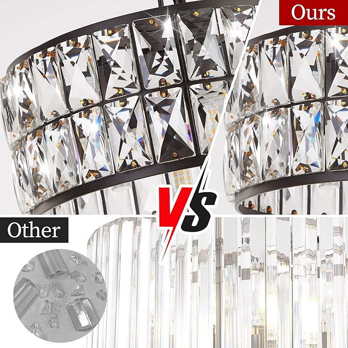 Modern Black Crystal Pendant Light 4-Light,Crystal Small Chandelier,12-Inch Small Round Semi Flush Mount Ceiling Light for Kitchen Island & Entryway