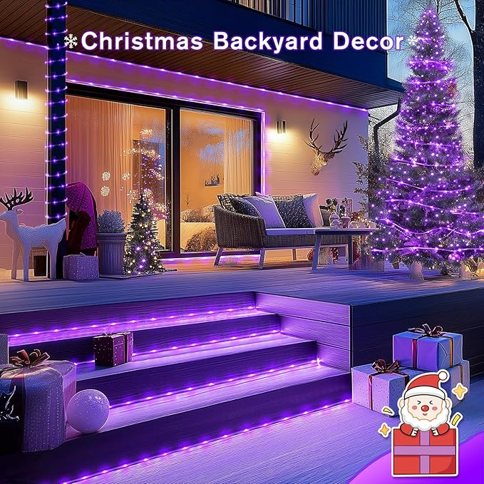 JMEXSUSS 200 LED Purple Solar Halloween Lights, 66 ft Rope Lights Outdoor Waterproof, PVC Tube Purple Christmas String Lights for Party Tree Fence Christmas
