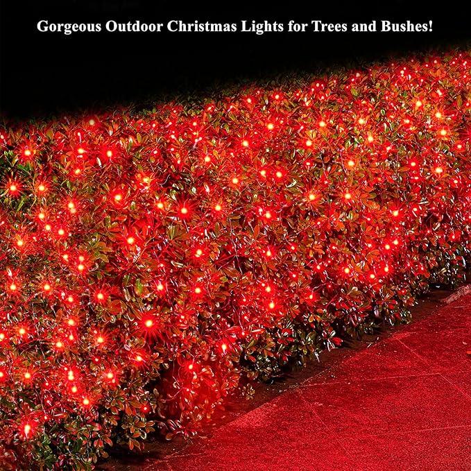 Dirnun Led Christmas Net Lights Red Outdoor Christmas Lights 160LED 5ftx7ft, Waterproof Outdoor Indoor Fairy Mesh Net Light for Xmas Party, Yard, Patio, Trees, Shrubs, Bushes Decorations