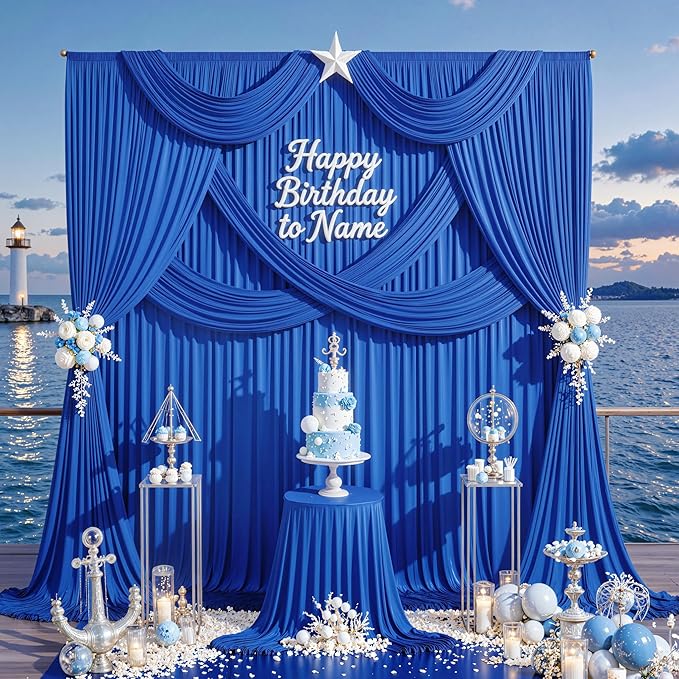 20ft x 10ft Wrinkle Free Royal Blue Backdrop Curtain for Party, Polyester Royal Blue Photo Backdrop Drapes 4 Panels 5x10ft for Birthday Photography Background Weddings Baby Shower Party