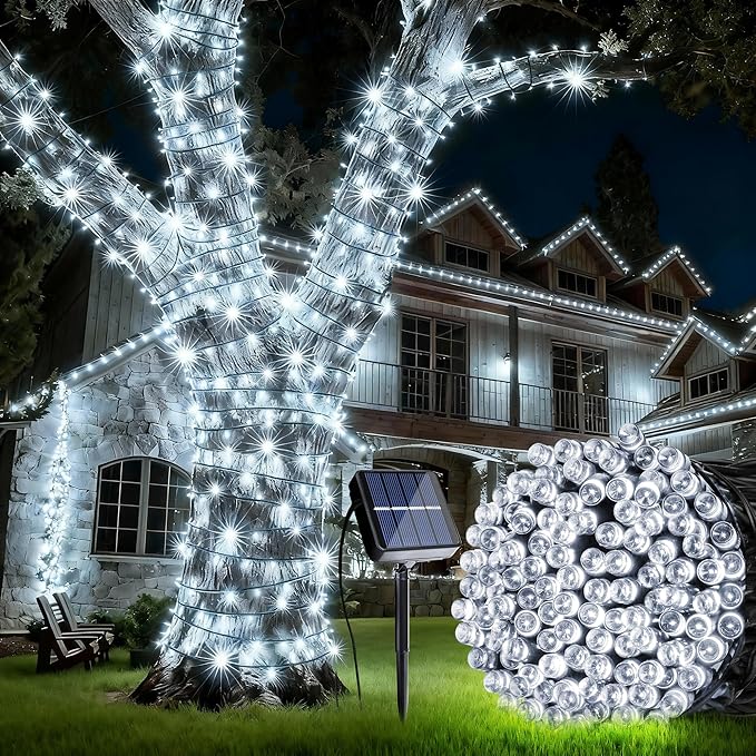 Joomer Solar String Lights, 39FT 100LED Solar Powered Outdoor Fairy Lights, Waterproof 8 Modes Twinkle String Light for Garden Patio Yard Tree Wedding Christmas Decor (White)