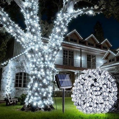 Joomer Solar String Lights, 39FT 100LED Solar Powered Outdoor Fairy Lights, Waterproof 8 Modes Twinkle String Light for Garden Patio Yard Tree Wedding Christmas Decor (White)