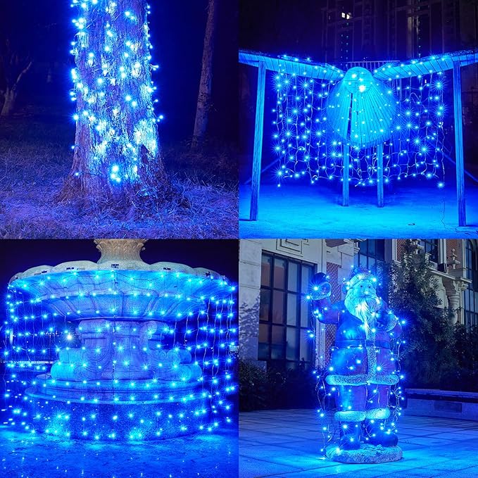 Dirnun Led Christmas Net Lights Blue Outdoor Christmas Lights 160LED 5ftx7ft, Waterproof Outdoor Indoor Fairy Mesh Net Light for Xmas Party, Yard, Patio, Trees, Shrubs, Bushes Decorations