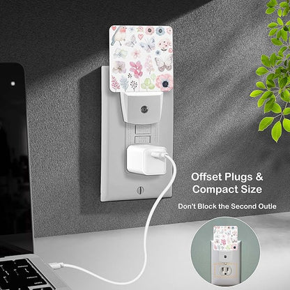 LED Night Light Lamp with Smart Sensor Dusk to Dawn Sensor,Flowers Birds Night Light Daylight White,0.5W Plug-into Wall for Adults,Bedroom,Bathroom,Hallway,Kitchen