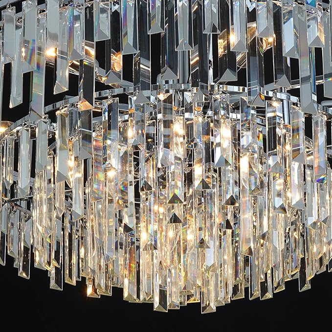 Modern Crystal Chandelier Chrome, 32" Round Luxury Top K9 Crystal Chandeliers 6-Tier 13 Lights Large Adjustable Height Ceiling Hanging Pendant Light Fixture for Living Room Bedroom Foyer