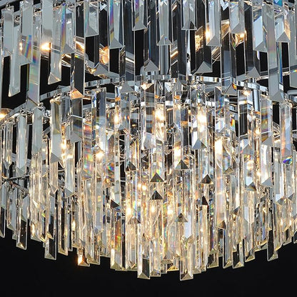 Modern Crystal Chandelier Chrome, 32" Round Luxury Top K9 Crystal Chandeliers 6-Tier 13 Lights Large Adjustable Height Ceiling Hanging Pendant Light Fixture for Living Room Bedroom Foyer