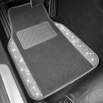 CAR PASS Bling Diamond Car Mats Shining Carpet Crystal Rhinestones Sparkly Glitter Floor Mats with Anti-Slip PVC Heel Pad Universal Fit for Automotive SUV, Sedan, Car, Van, 4pcs for Girl Women, Gray