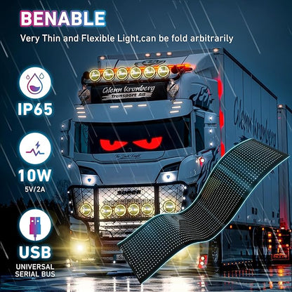 Big Devil Eyes Light for Cars Truck Pickups, 35.4"x7.6" Led Eyes for Truck Windshield with APP Control and Remote Controller,Large Screen Programmable Scrolling Flex LED Sign for Car