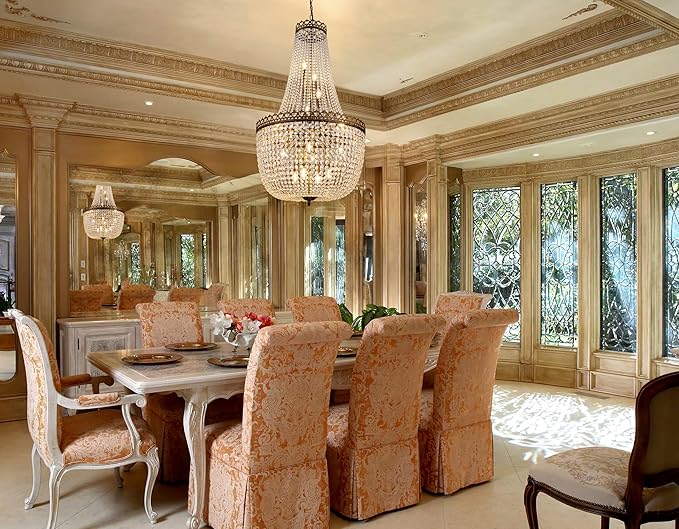 Wellmet French Empire Crystal Chandelier, 18 Lights Antique Bronze Chandeliers Rustic Farmhouse Chandelier High Ceiling Hanging Pendant Light Fixture for Entryway Foyer Dining Living Room 28" W