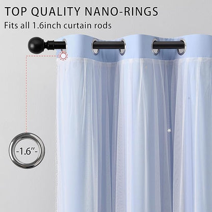 XiDi Light Blue Blackout Curtains for Girls Kids Bedroom Living Room 45 Inches Long 2 Panels Star Curtains Boys Room Darkening Thermal Insulated Drapes Grommet Noise Reduction Window Treatments 52x45