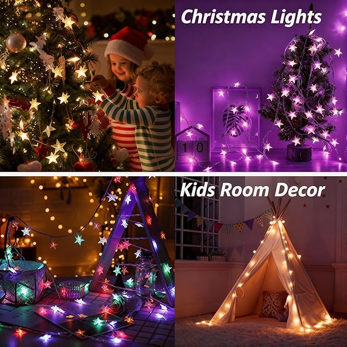 Solhice 40ft Color Changing Star String Lights for Bedroom 120 LEDs, Indoor Hanging Fairy Lights USB Powered, Starry Lights with Remote, Bunk Bed Lights for Kids Room