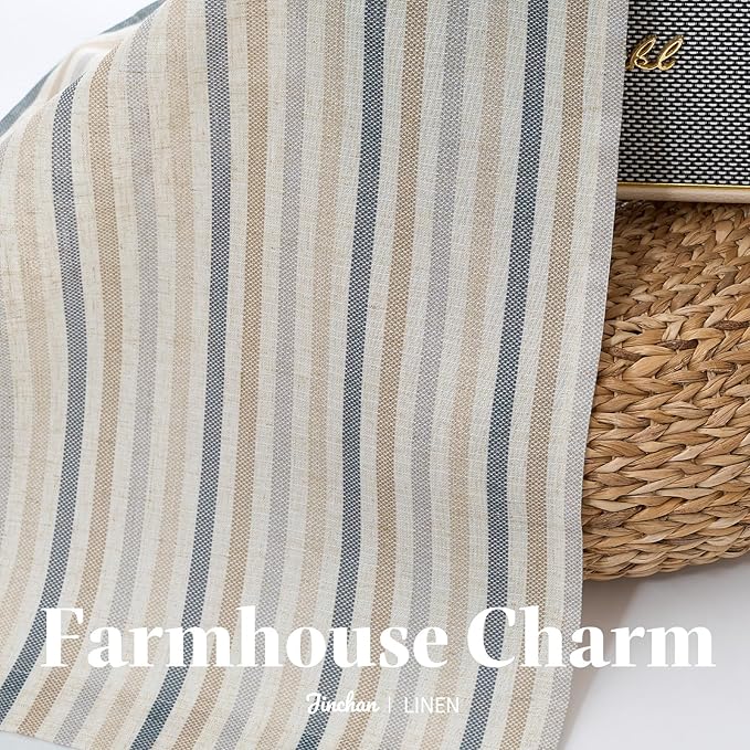 jinchan Colorful Striped Linen Kitchen Curtains 24 Inch Tier Curtains Farmhouse Modern Cafe Small Window Treatments Light Filtering Rod Pocket for Living Room Bathroom 2 Panels Multi Blue