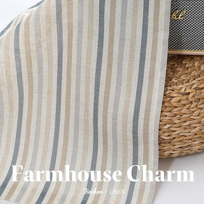 jinchan Colorful Striped Linen Kitchen Curtains 24 Inch Tier Curtains Farmhouse Modern Cafe Small Window Treatments Light Filtering Rod Pocket for Living Room Bathroom 2 Panels Multi Blue