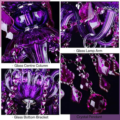 Bagood Purple 6 Lights K9 Crystal Candle Chandeliers Lighting Candle Chandelier Lighting Modern Pendant Lights Crystal Modern Chandelier for Dining Living Room Bedroom E12 Base, H22 x W23.6 Inch