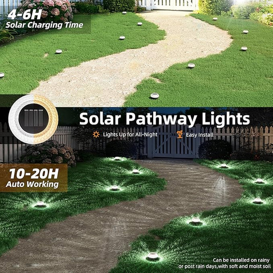 VOLISUN Solar Ground Lights Outdoor,8 Pack Flat Solar Pathway Lights,IP67 Waterproof Solar Powered Disc Lights,Landscape Lighting for Garden Yard Walkway Patio Driveway,Cool White