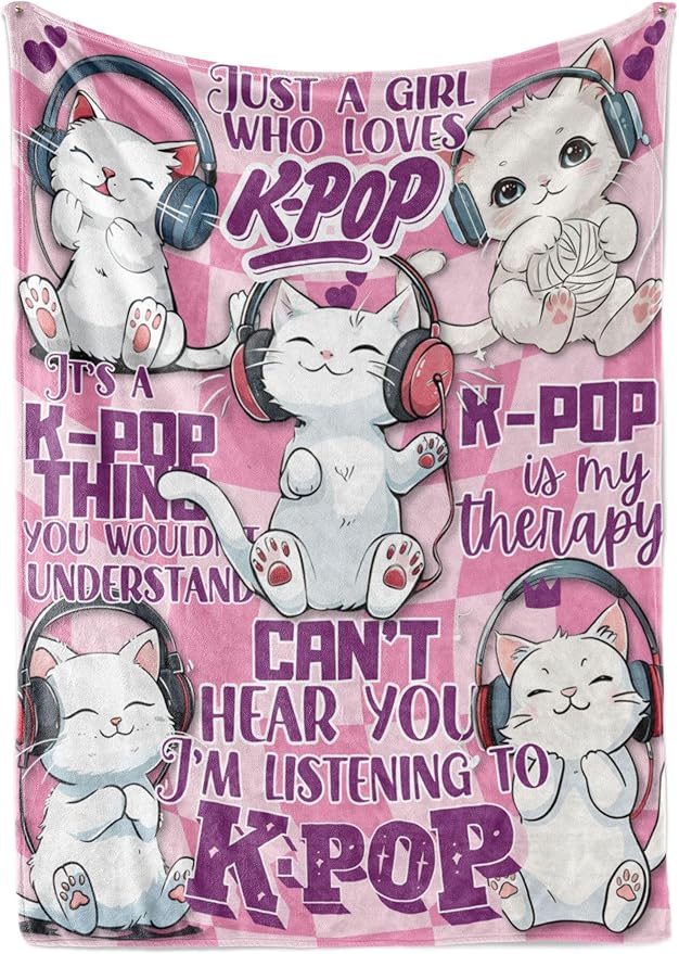 Huglanket Kpop Gifts for Teen Girl K Pop Lovers, Kpop Merch Stuff Blanket for Women for Birthday, Christmas, Cats, 50"x 65"