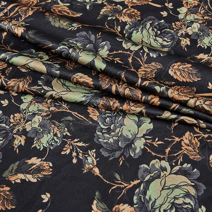 StangH Black Velvet Curtains 84 inches Long - Printed Floral Design Home Decoration Luxury Thermal Insulated Blackout Window Treatment Set for Living Room, 52x84-inch, 2 Panels