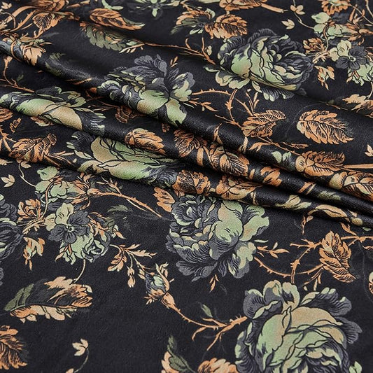 StangH Black Velvet Curtains 84 inches Long - Printed Floral Design Home Decoration Luxury Thermal Insulated Blackout Window Treatment Set for Living Room, 52x84-inch, 2 Panels