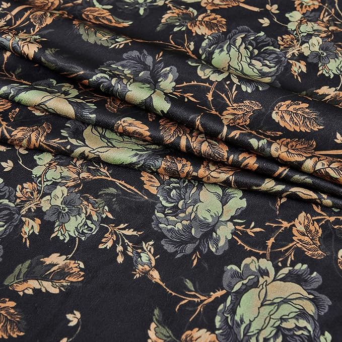 StangH Floral Black Velvet Curtains for Living Room - Retro Home Decor Room Darkening Window Curtain Panels for Bedroom, Thermal Insulated Privacy Drapes for Sliding, W52 x L108, 2 Panels
