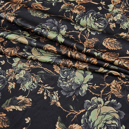 StangH Floral Black Velvet Curtains for Living Room - Retro Home Decor Room Darkening Window Curtain Panels for Bedroom, Thermal Insulated Privacy Drapes for Sliding, W52 x L108, 2 Panels