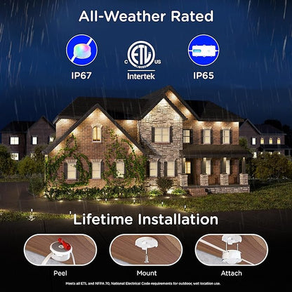 Enbrighten Eternity Accent Permanent Outdoor Lights, 150ft with 36 RGBWIC LED Lights, App‑Controlled, Cuttable, Christmas, Accent & Year‑Round Eave Lighting, Works with Alexa & Google Home, 85715