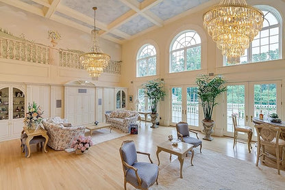 TOCHIC French Empire Crystal Chandelier Modern Farmhouse Chandelier Ceiling Light for Foyer Entryway High Ceiling, Vintage Gold Chandelier Light Fixture for Dining Living Room 28" W x 48" H
