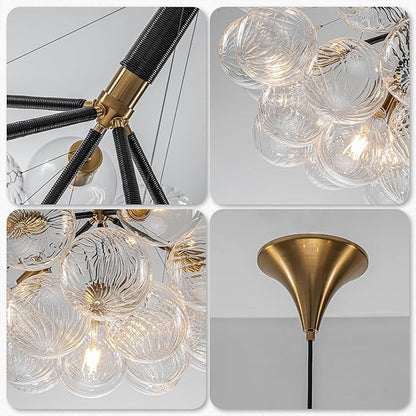 Longree Bubble Ball Glass Chandelier Black and Gold, 24 inches Swirled Blown Glass Globe Cluster Pendant Light Fixture for Bedroom Island Restaurant