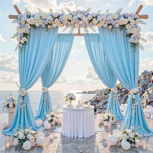 10 ft x 10 ft Wrinkle Free Baby Blue Backdrop Curtains for Baby Shower Parties, Polyester Light Blue Photo Backdrop Drapes for Birthday Wedding Party Gender Reveal Photography