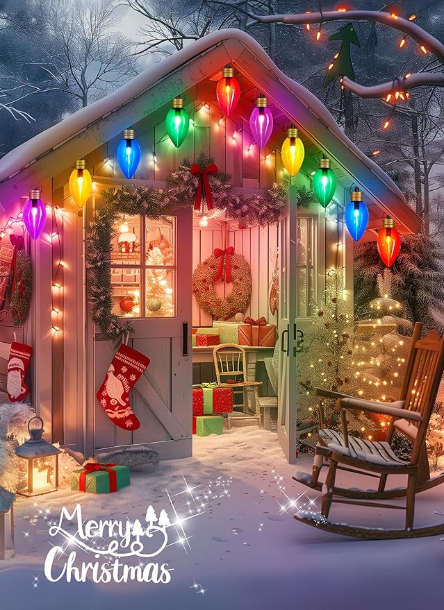 Brightown Jumbo C9 Christmas Pathway Lights Outdoor - 8.5 Feet 5 LED C9 Walkway Lights, Multicolor Bulb Holiday Pathway Light with Marker Stakes, Christmas Light Outdoor Decorations for Lawn Yard