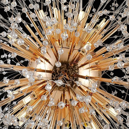 Modern Firework Chandelier, 24 Lights Gold Sputnik Crystal Chandelier, Large Dandelion High Ceiling Light Fixture for Foyer Hallway Entryway Living Room